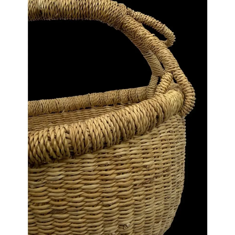 Handmade Bolga Basket Ghana Garden Small Herb Gathering Woven Elephant Grass 9